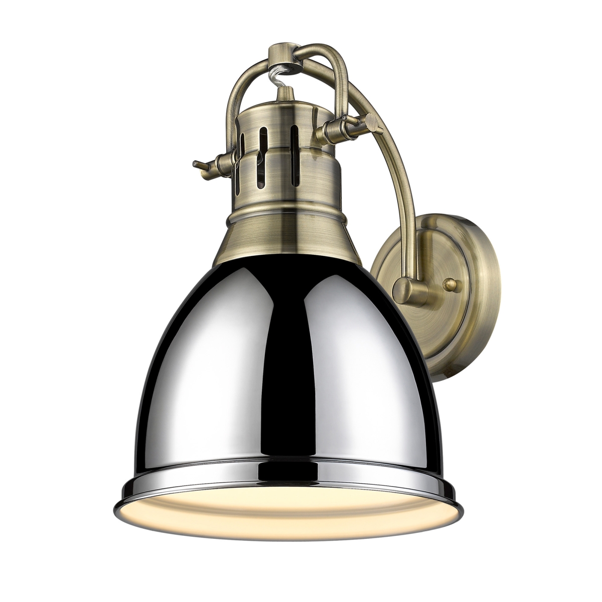 3602-1w Ab-ch Duncan 1 Light Wall Sconce In Aged Brass With A Chrome Shade