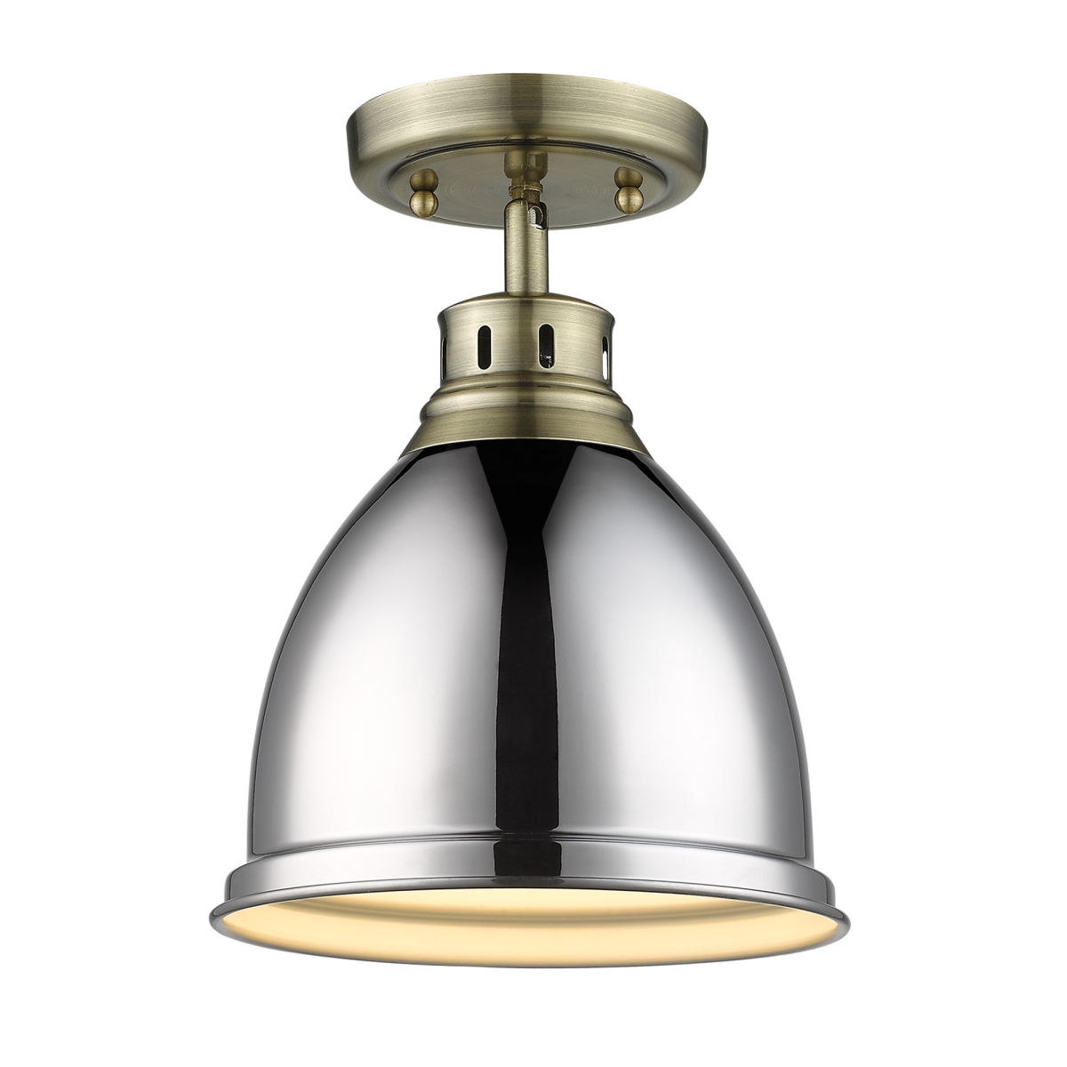 3602-fm Ab-ch Duncan Flush Mount In Aged Brass With A Chrome Shade