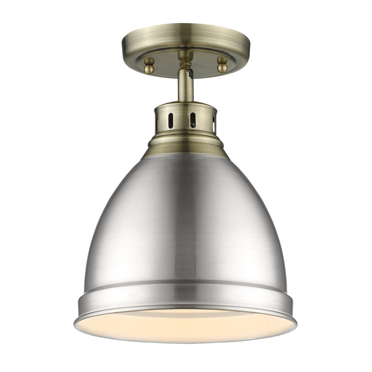 3602-fm Ab-pw Duncan Flush Mount In Aged Brass With A Pewter Shade