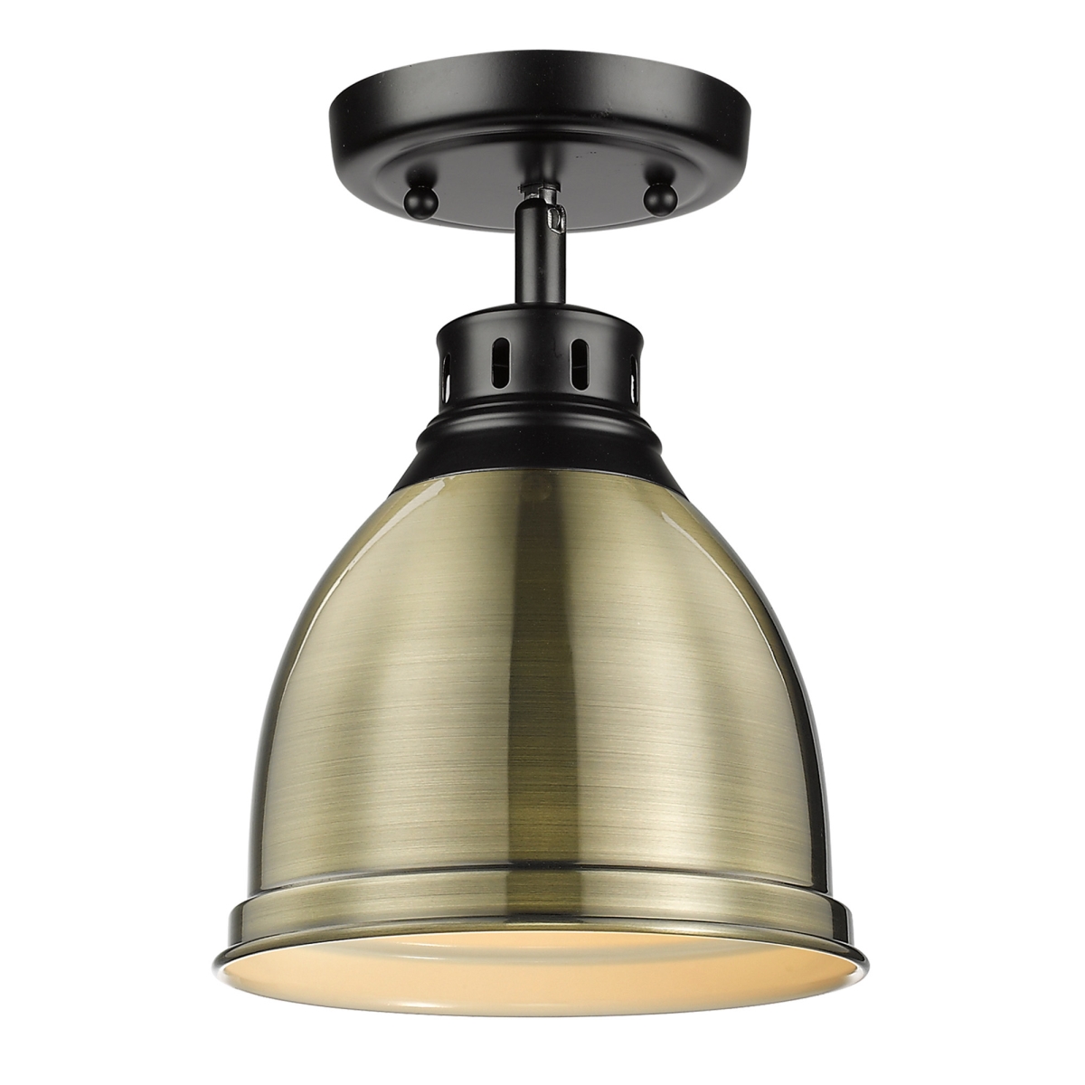 3602-fm Blk-ab Duncan Flush Mount In Black With An Aged Brass Shade