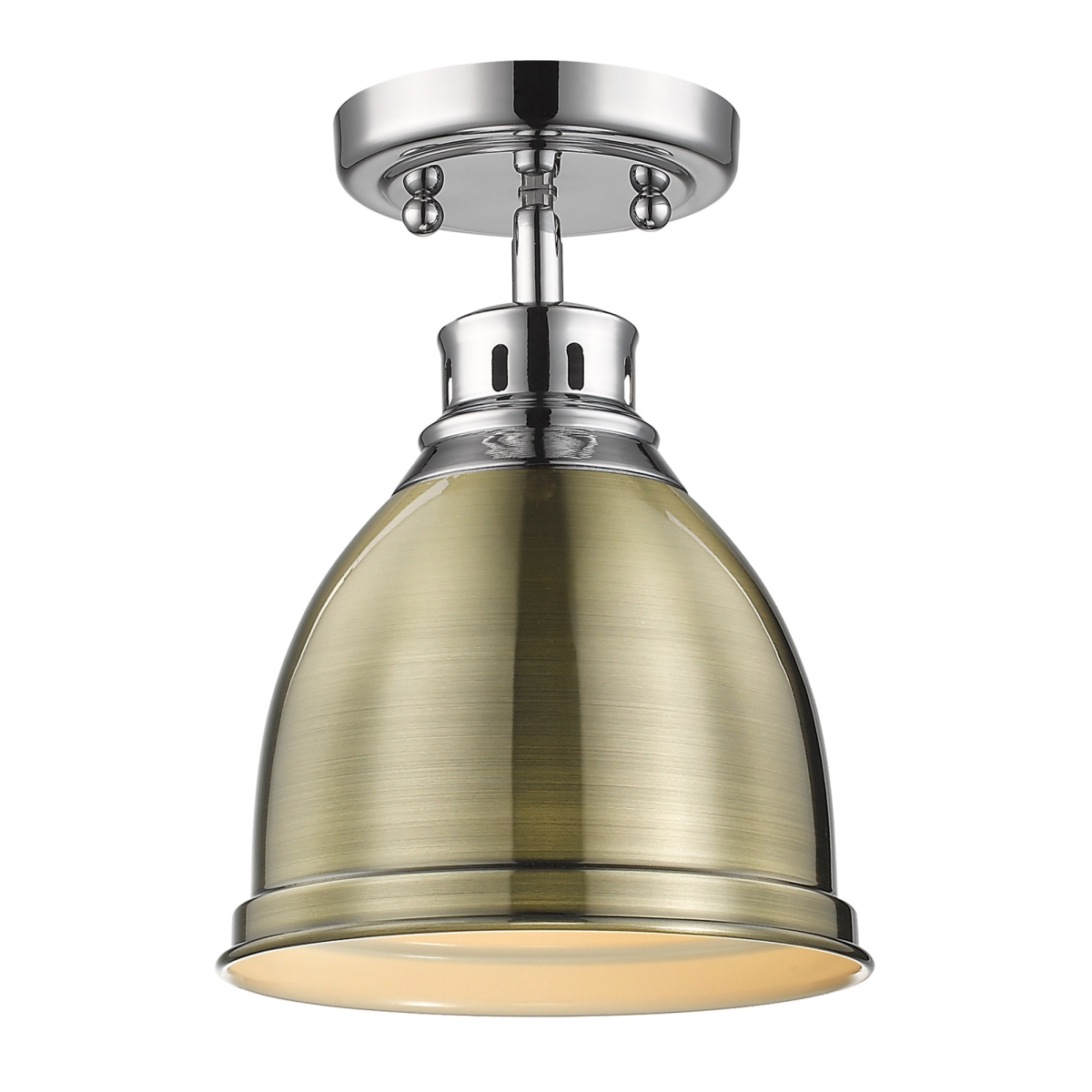 3602-fm Ch-ab Duncan Flush Mount In Chrome With An Aged Brass Shade