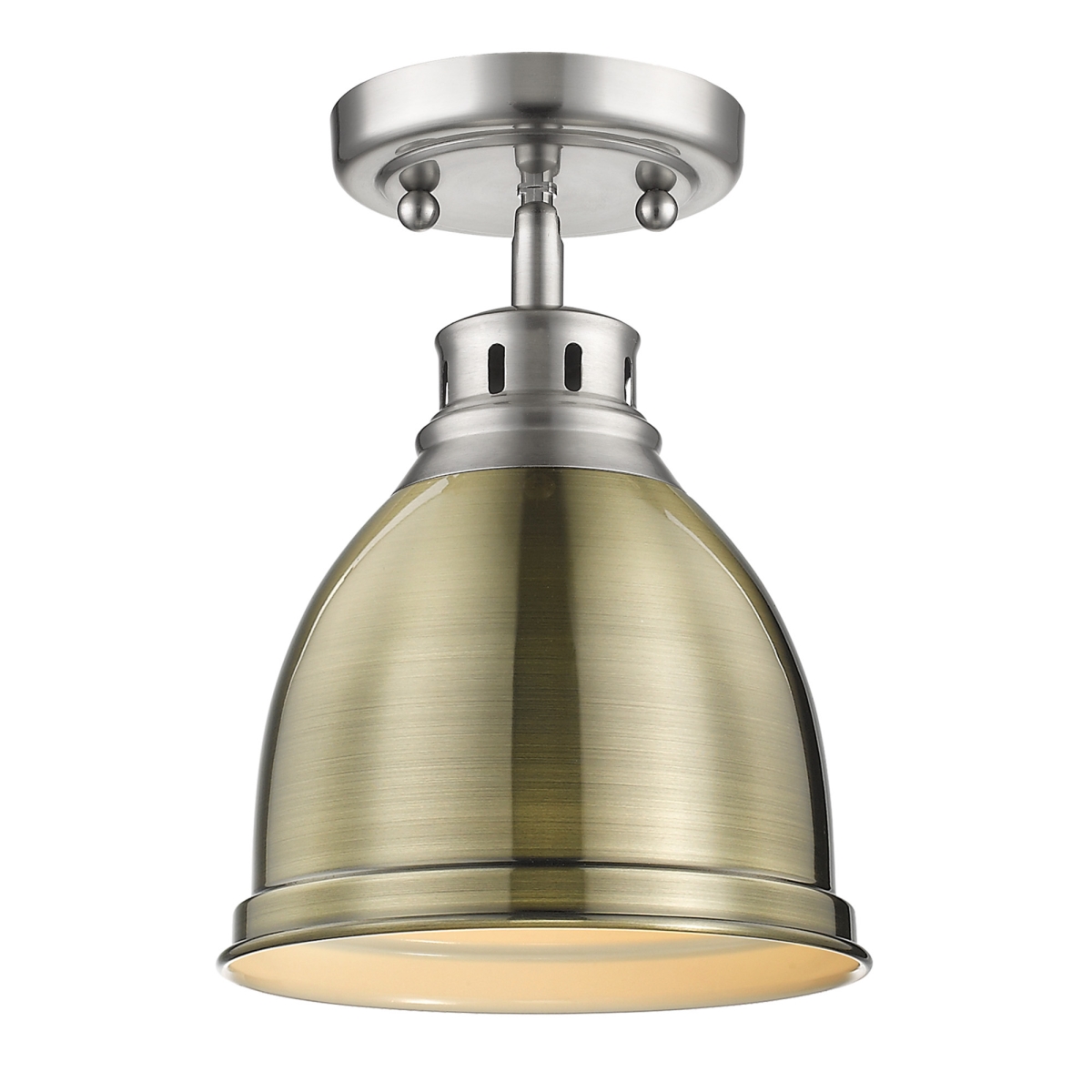 3602-fm Pw-ab Duncan Flush Mount In Pewter With An Aged Brass Shade