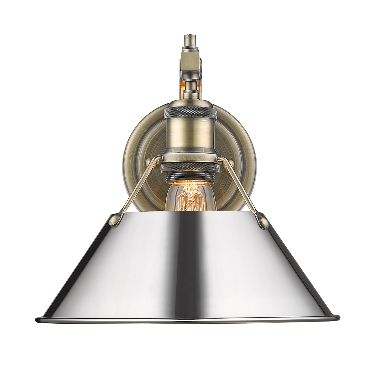 3306-1w Ab-ch Orwell 1 Light Wall Sconce In Aged Brass With Chrome Shade