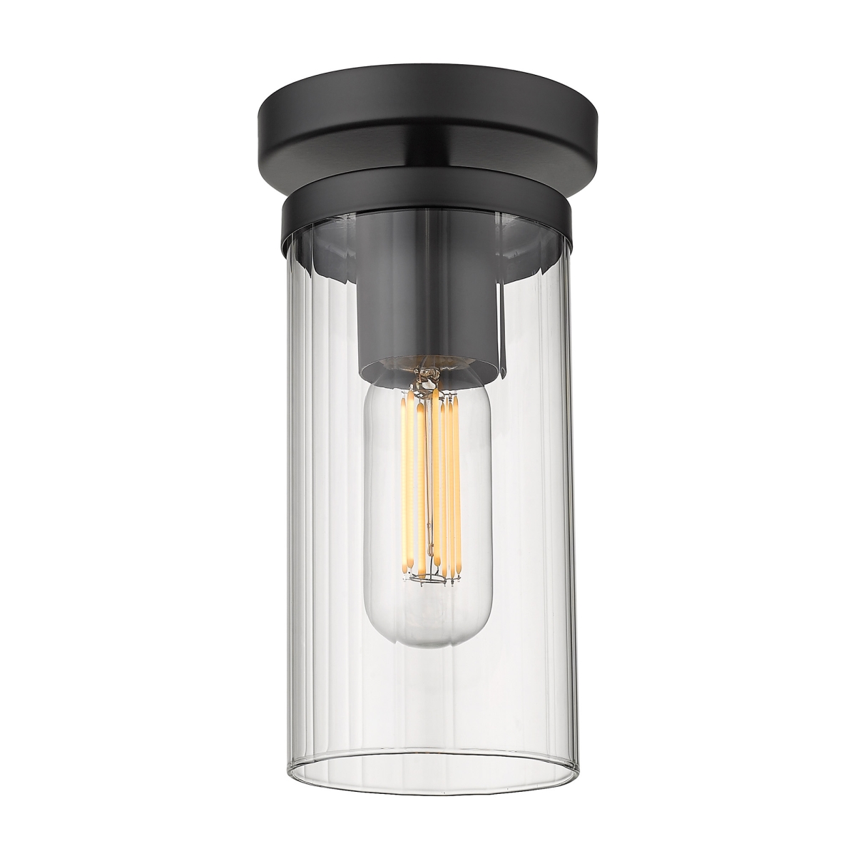 7011-sf Blk-clr Winslett In Black With Ribbed Clear Glass Shade