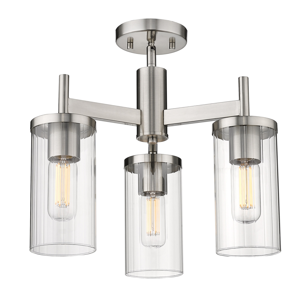 7011-3sf Pw-clr Winslett 3 Light In Pewter With Ribbed Clear Glass Shade