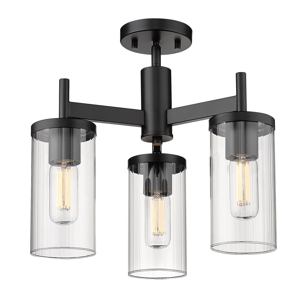 7011-3sf Blk-clr Winslett 3 Light In Black With Ribbed Clear Glass Shade