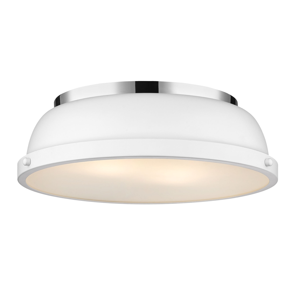 3602-14 Ch-wht 14 In. Duncan Flush Mount In Chrome With A Matte White Shade