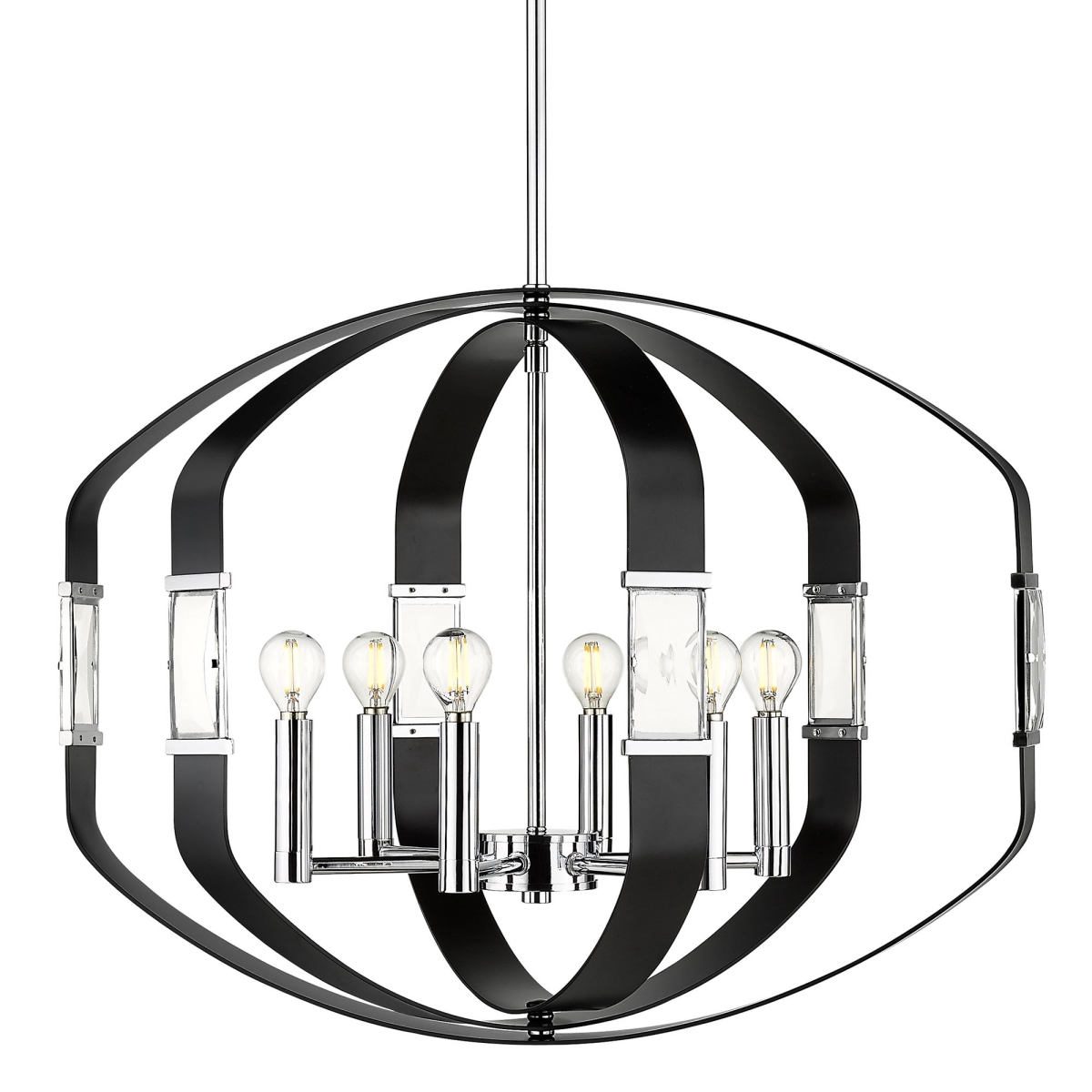1374-6p Ch-blk Ariana 6 Light Pendant In Chrome With Matte Black Accent