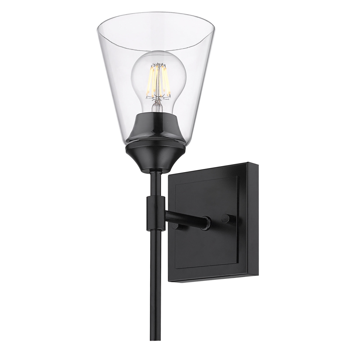 2120-ba1 Blk-cone-clr Ormond 1 Light Bath Vanity In Black With Conical Clear Glass Shade