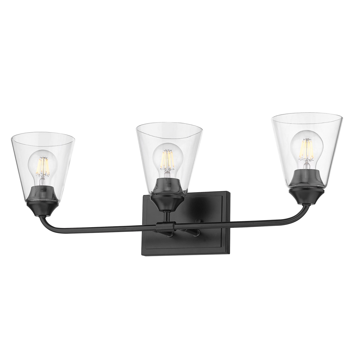 2120-ba3 Blk-cone-clr Ormond 3 Light Bath Vanity In Black With Conical Clear Glass Shade