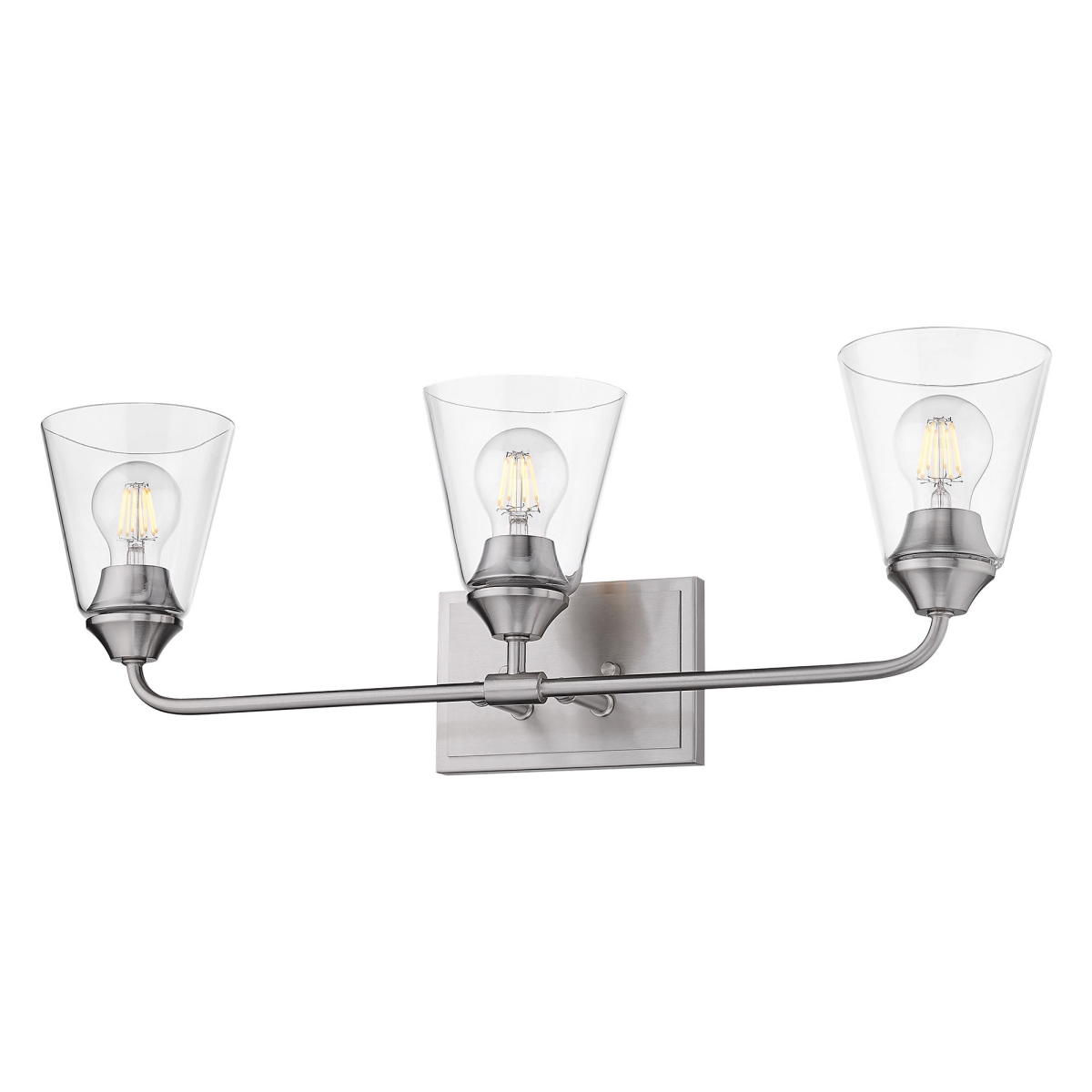 2120-ba3 Pw-cone-clr Ormond 3 Light Bath Vanity In Pewter With Conical Clear Glass Shade