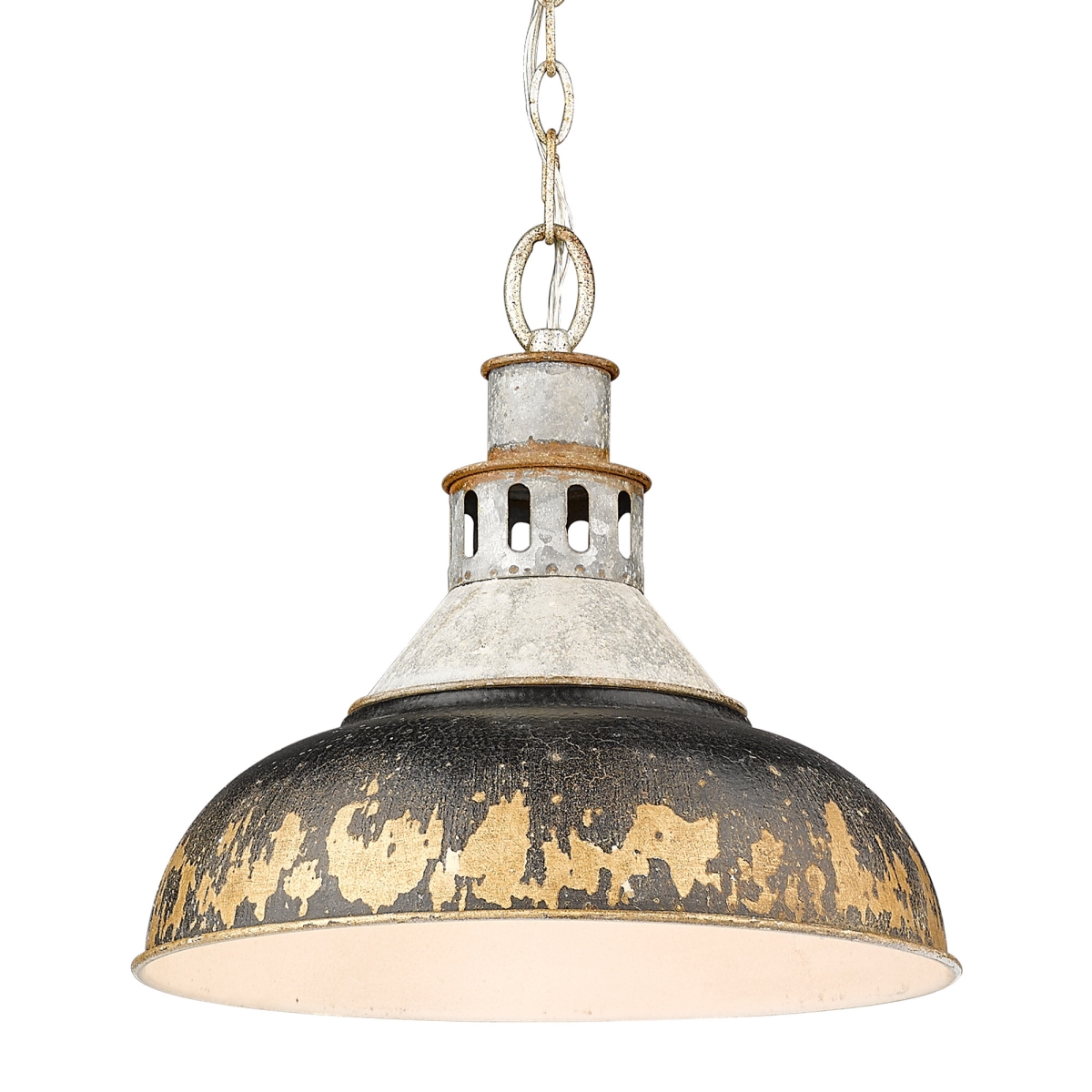0865-l Agv-abi Kinsley Large Pendant In Aged Galvanized Steel With Antique Black Iron Shade