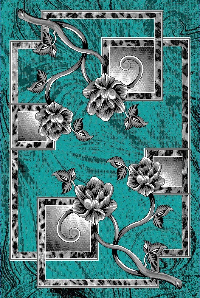34-m5fh-2v2n 5 Ft. 2 In. X 7 Ft. 5 In. Platinum Collection Hand Carved Area Rug - 3d Flowers, Turquoise