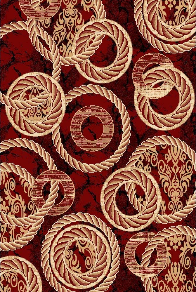 Cd-twj0-y1fq 5 Ft. 2 In. X 7 Ft. 5 In. Platinum Collection Hand Carved Area Rug - 3d Circles, Dark Red