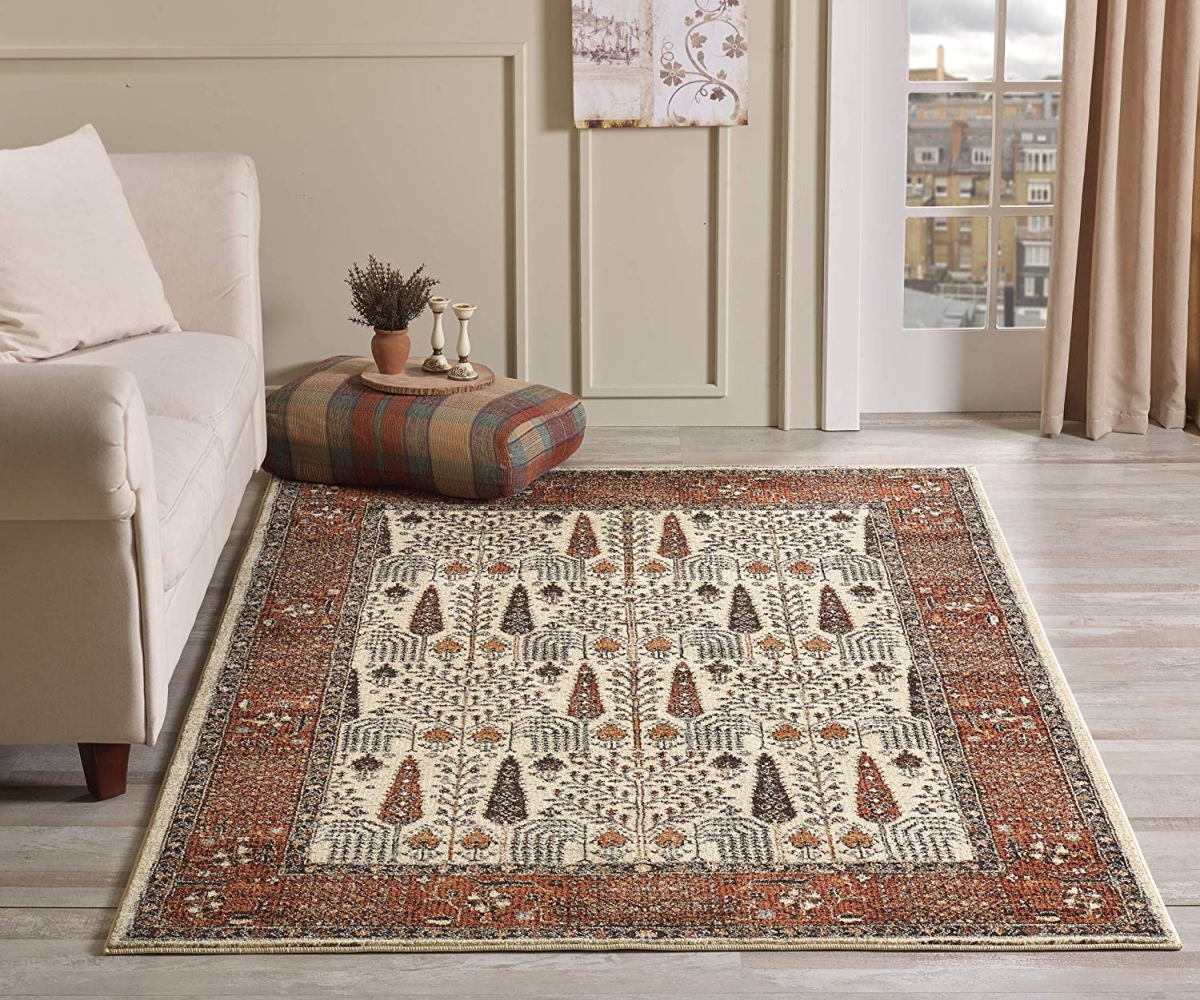 7317 Traditional Bedroom Living Room Dining Medallion Carpet Area Rug, Cream - 5 X 7 In.