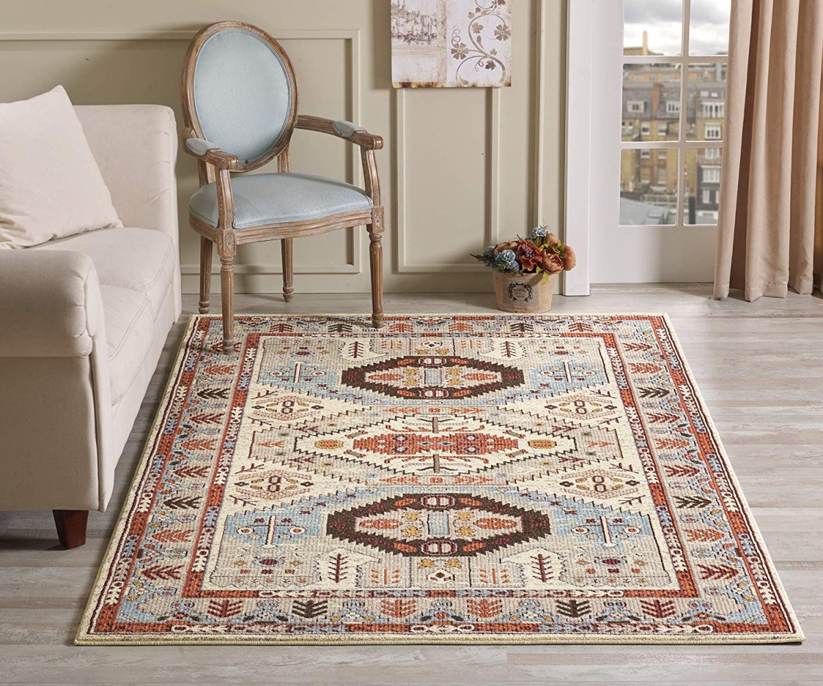 7316 Traditional Bedroom Living Room Dining Medallion Carpet Area Rug, Cream - 5 X 7 In.