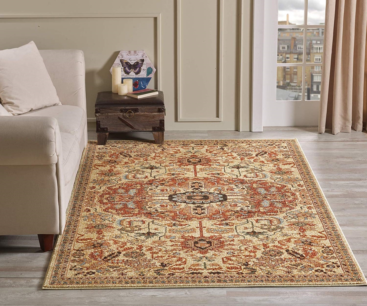 7254 Traditional Bedroom Living Room Dining Medallion Carpet Area Rug, Cream - 5 X 7 In.