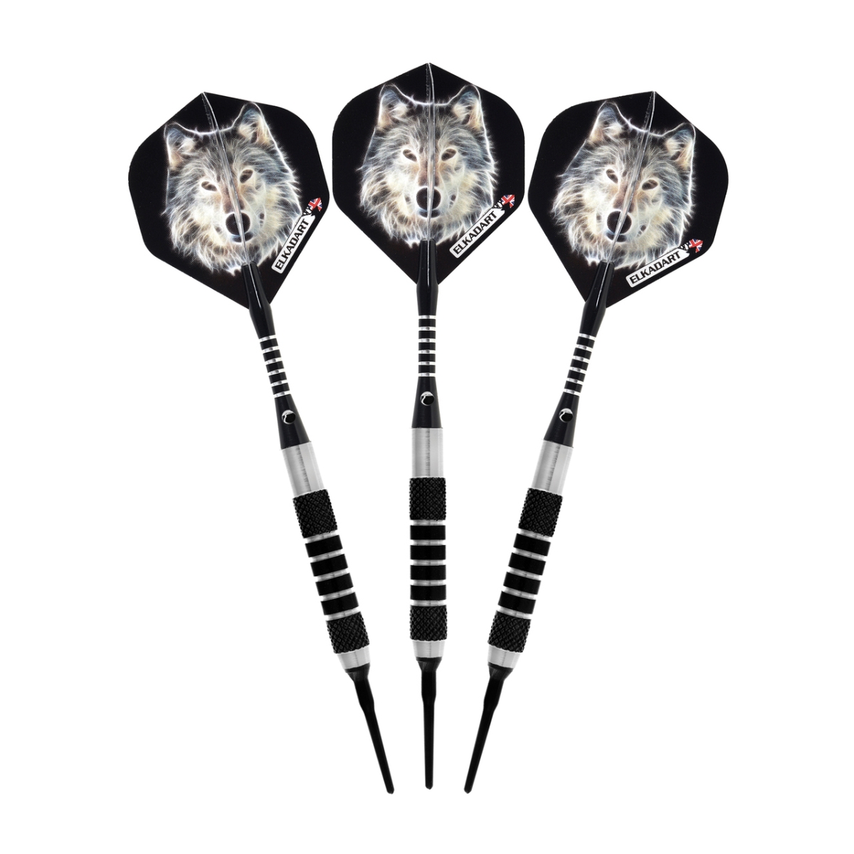 20-1104-14 Lone Wolf Soft Tip Darts Silver With Black Knurling, 14 G