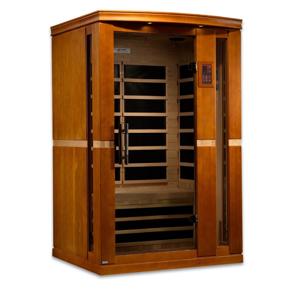 DYN-6220-01 Vittoria 2-Person Low EMF Under 8MG FAR Infrared Sauna - Canadian Hemlock, Honey Dark Stain