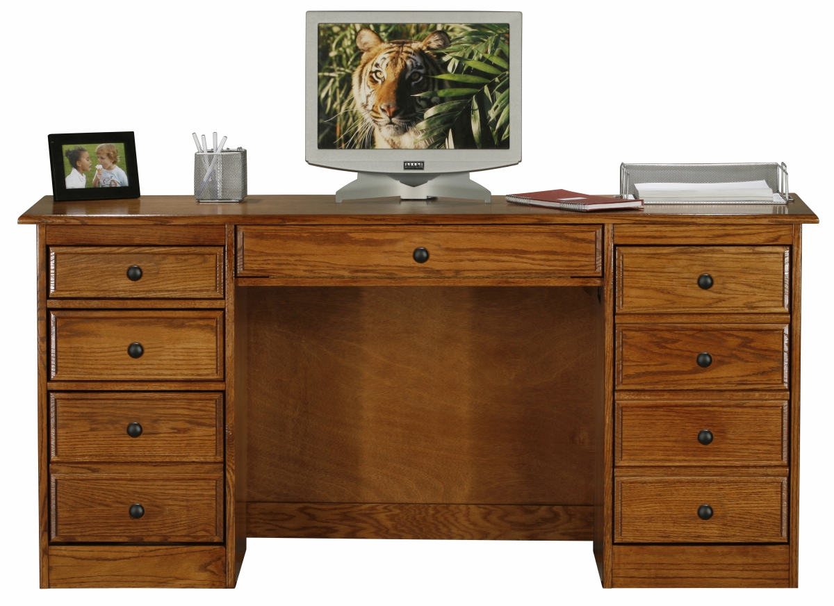 10253wpcm Classic Oak Double-pedestal Computer Desk, Chocolate Mousse