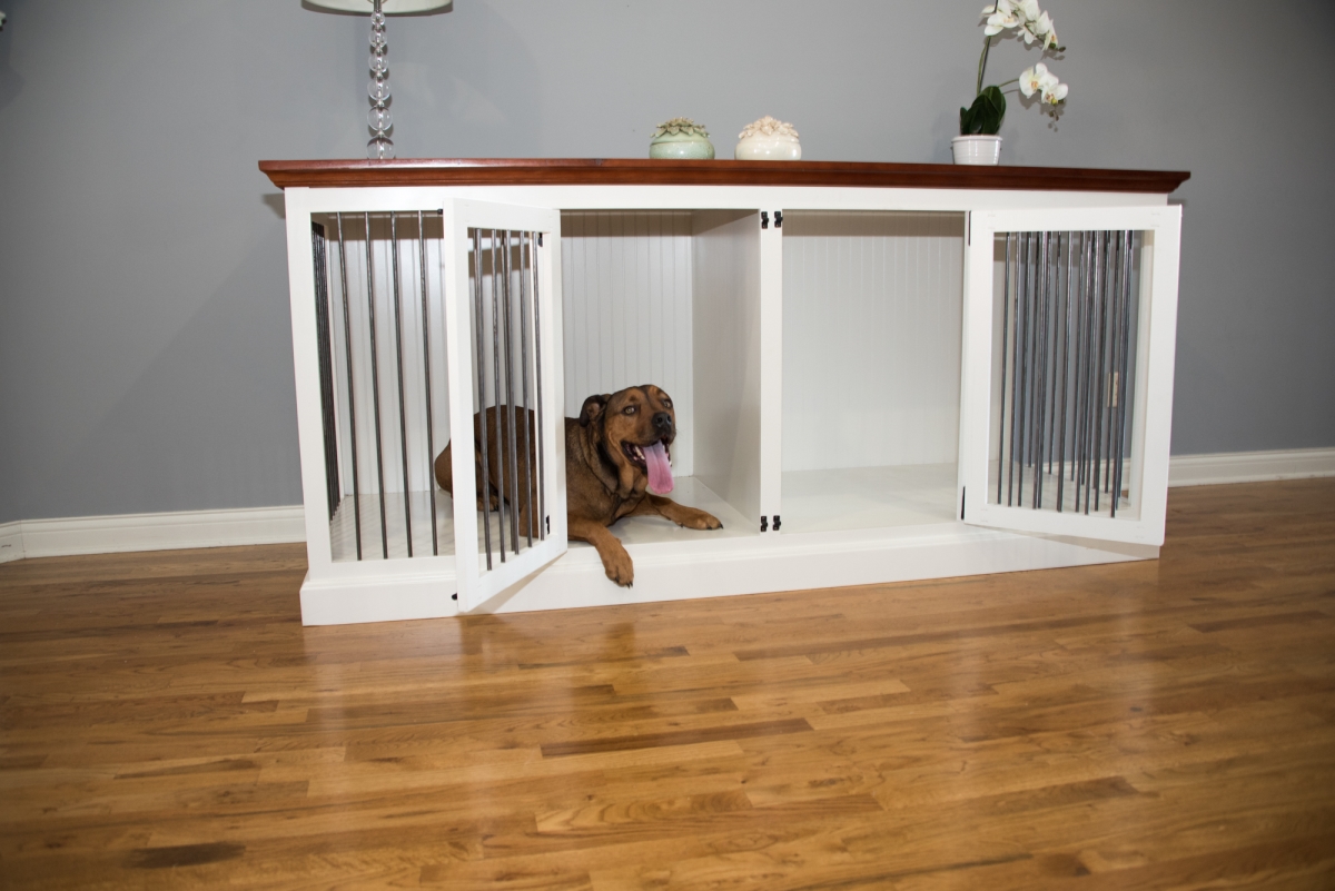 K9ldd-403187-crcr Cozy K-9 Large Double Wide Dog Crate Credenza With Divider, Caribbean Rum