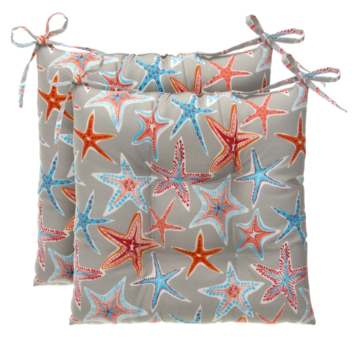 70128 Reach For The Stars Indoor & Outdoor Reversible Tufted Square Chair Cushion, Orange - Pack Of 2
