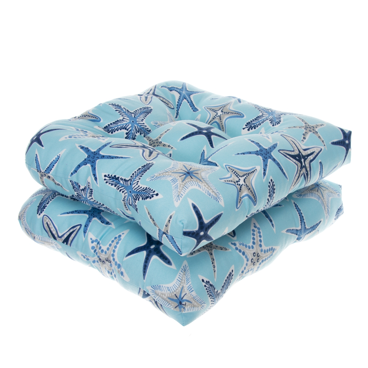 70134 Reach For The Stars Indoor & Outdoor Reversible Wicker Chair Cushion, Blue - Pack Of 2