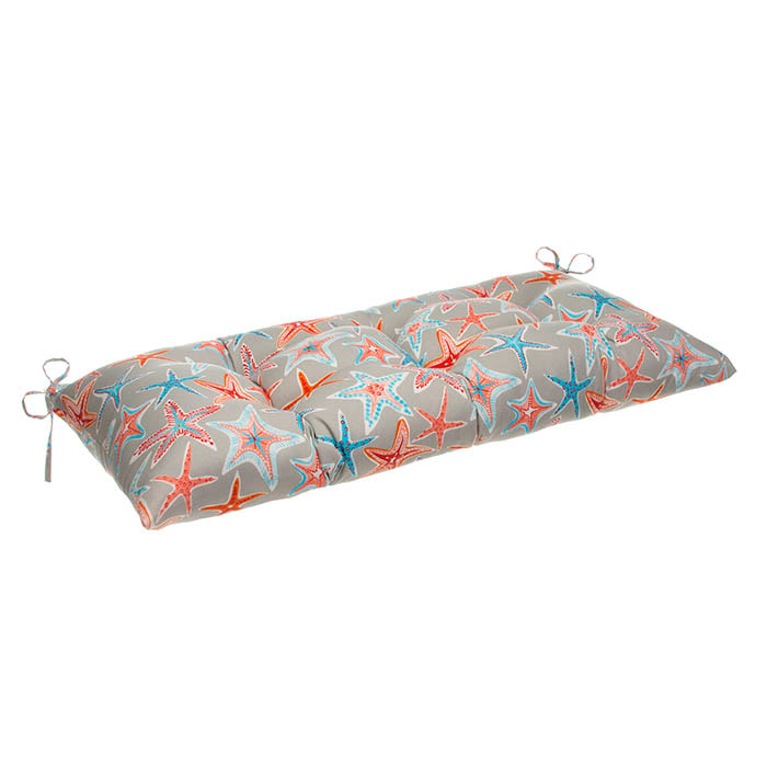 70145 Reach For The Stars Indoor & Outdoor Reversible Tufted Loveseat & Bench Cushion With Ties, Orange