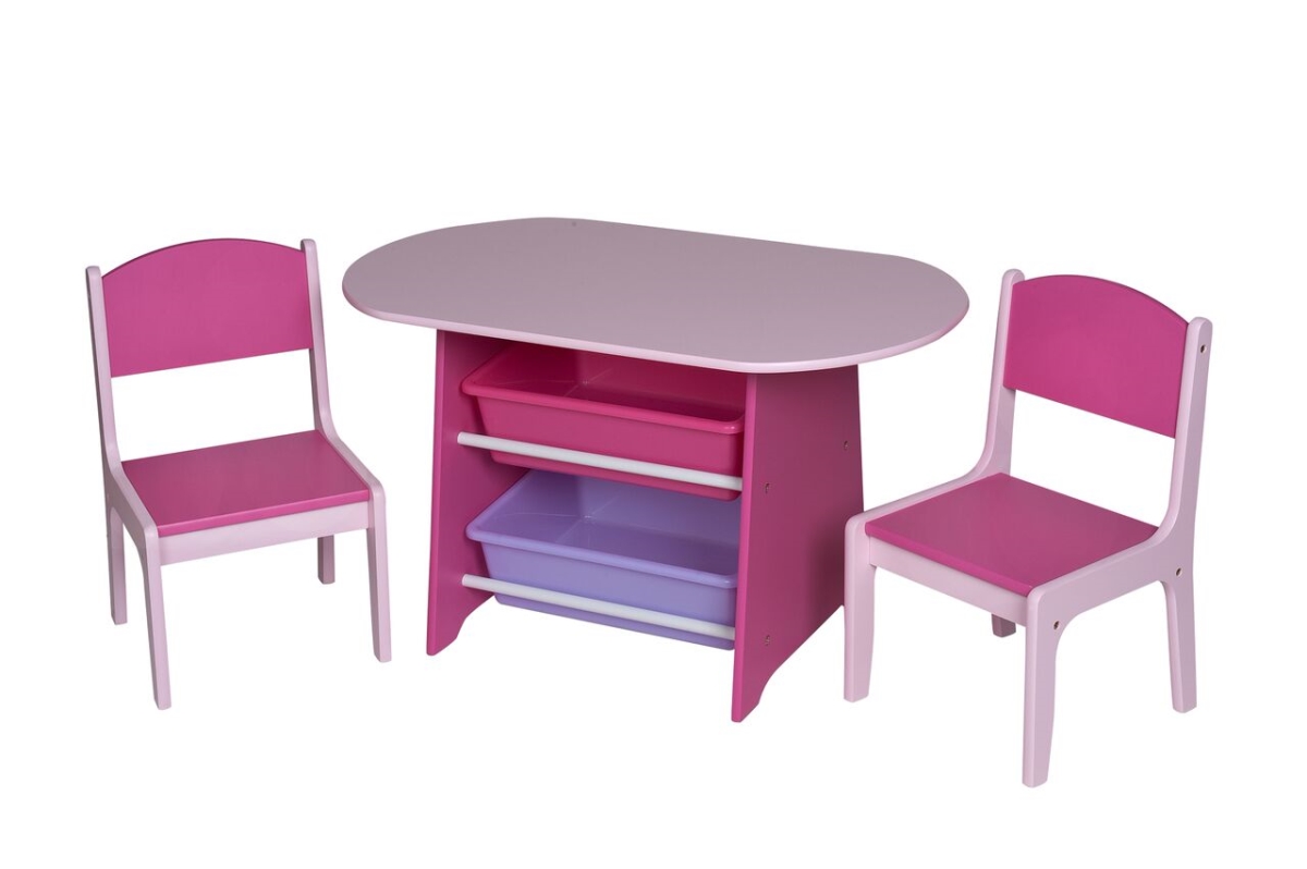 Childrens Oval Table With 2 Chairs & 2 Storage Bins - Pink