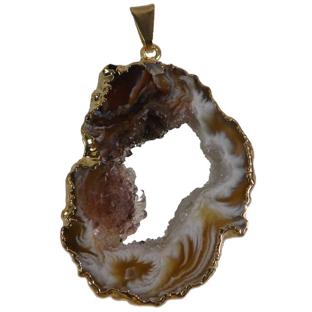 Eagems X000wbfxq9 Agate Geode Pendant From Brazil, With Gold-electroplated Edge