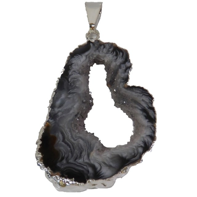 Eagems X000wbfxpz Agate Geode Pendant From Brazil, With Silver-electroplated Edge