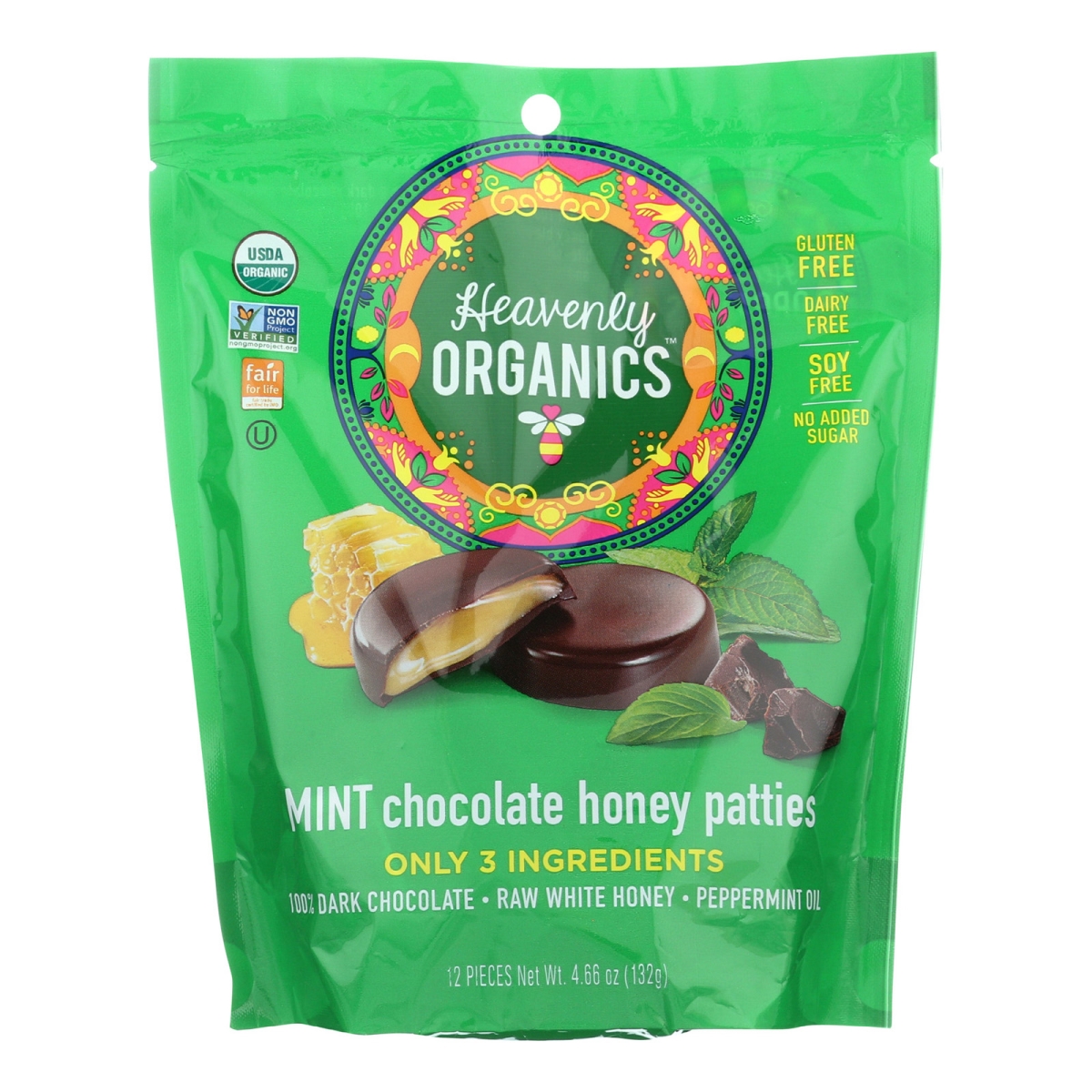 1600410 4.66 Oz Organic Honey Patties Mint Chocolate, Case Of 6