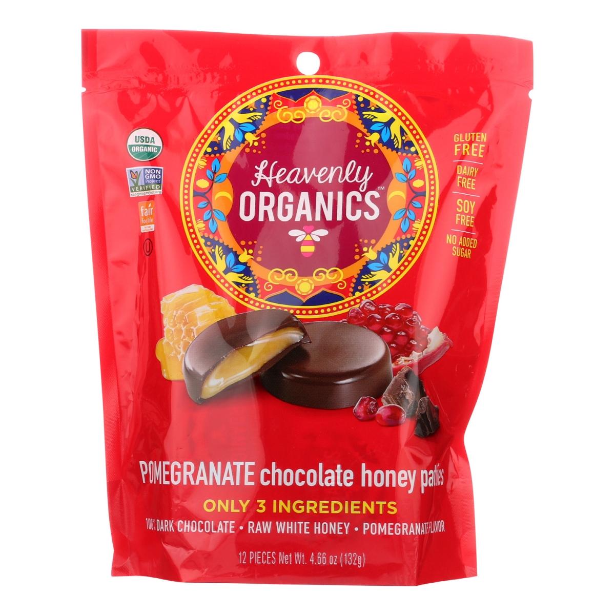 1600451 4.66 Oz Organic Honey Patties Chocolate Pomegranate, Case Of 6