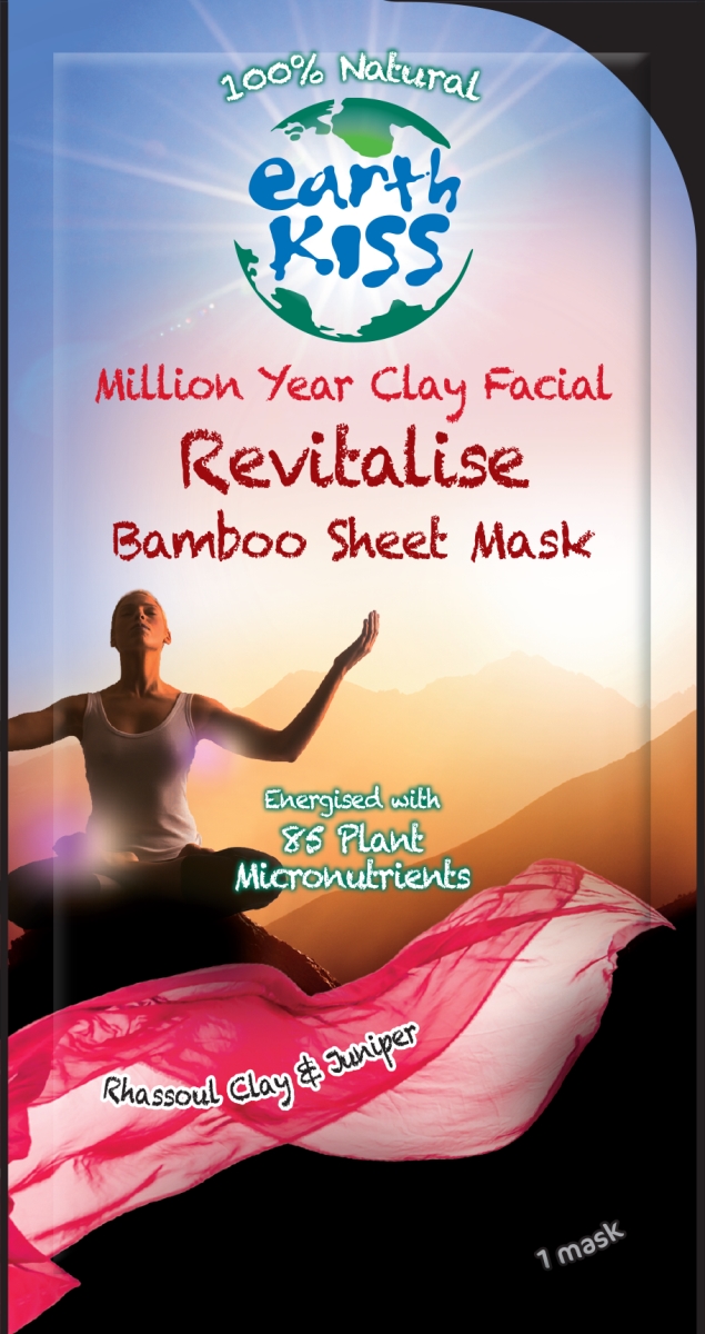 Earth Kiss 1814185 Million Year Clay Facial Revitalise Bamboo Sheet Mask, 0.59 Oz - Case Of 12