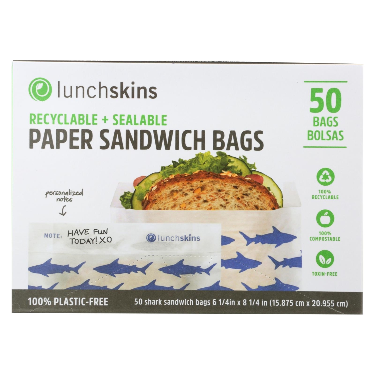 2108975 Recyclable & Sealable Paper Shark Sandwich Bags, 50 Count - Case Of 12