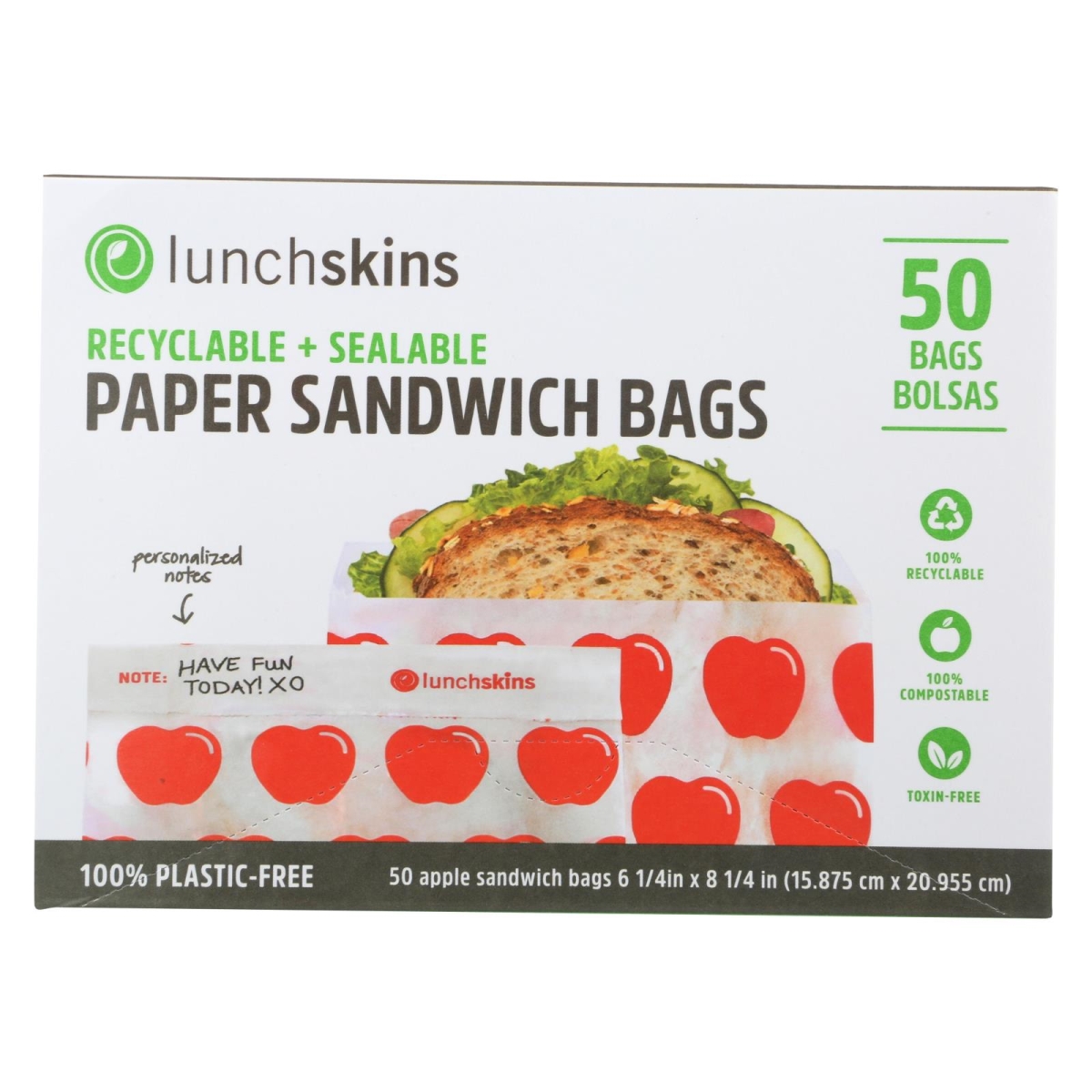 2108967 Recyclable & Sealable Paper Red Apple Sandwich Bags, 50 Count - Case Of 12
