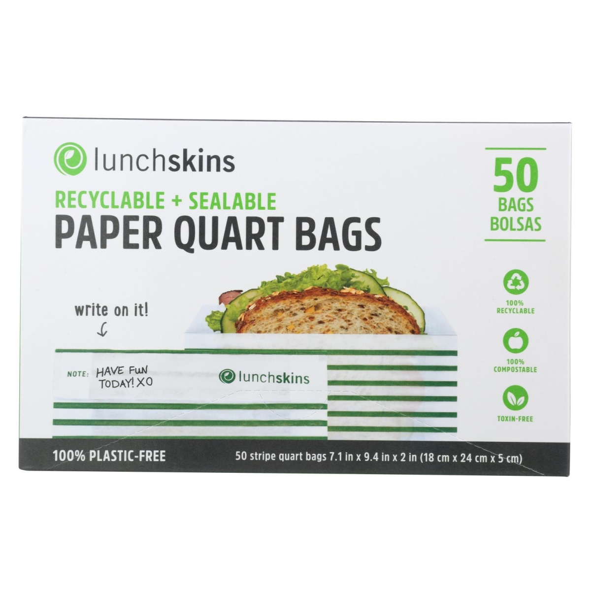 2287977 Green Stripe Paper Sandwich Bags, 50 Count - Case Of 12