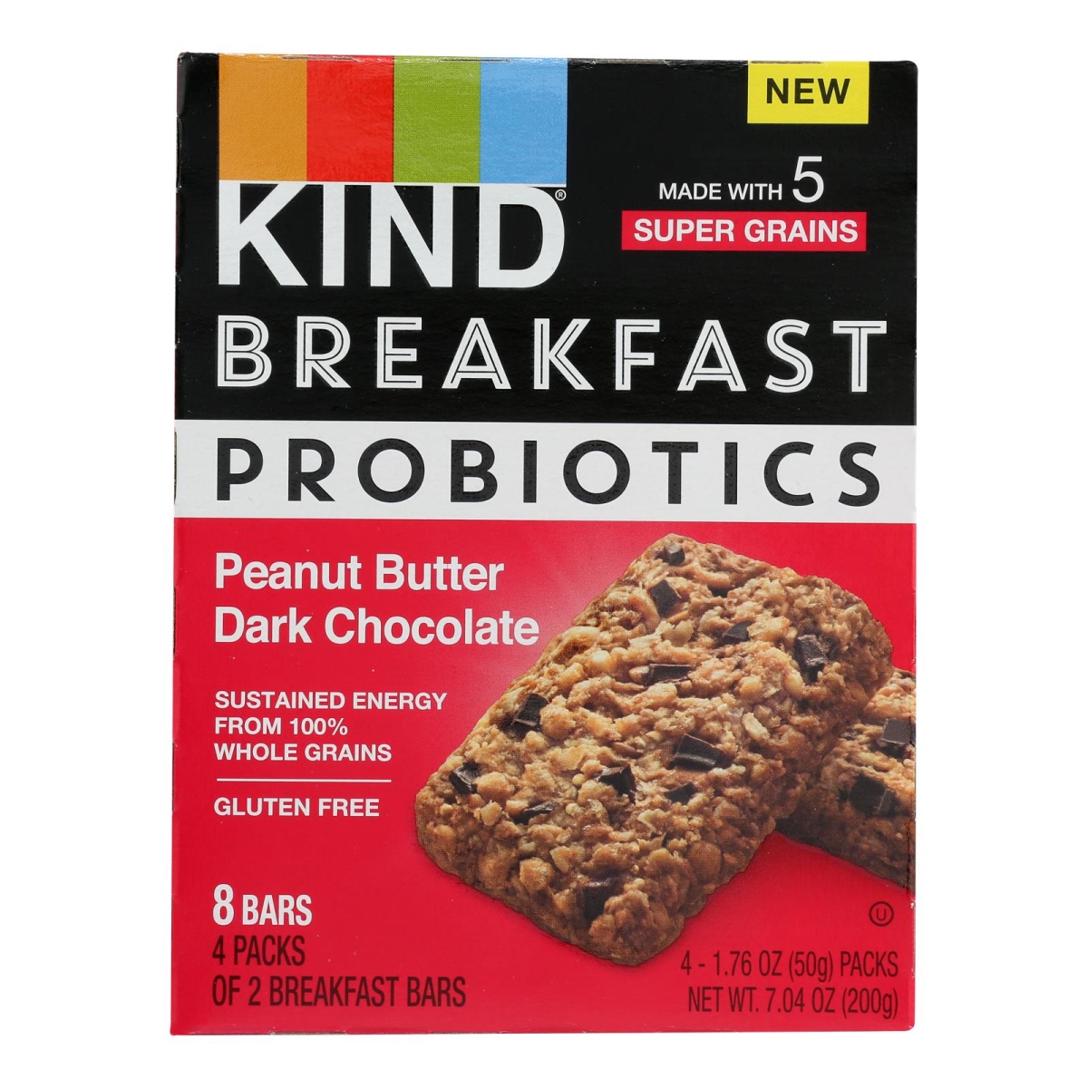 2404317 1.76 Oz Probiotic Peanut Butter & Dark Chocolate Breakfast Bar, Case Of 8 - 4 Servings Per Container