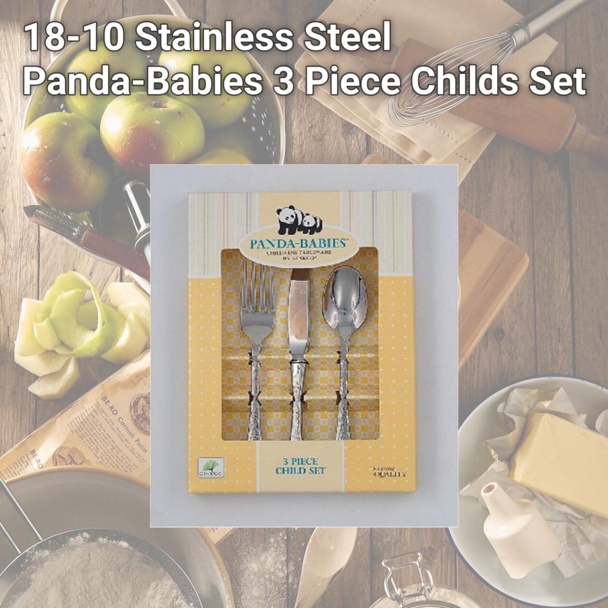 Picture of Ginkgo 079914-36203-0 18-10 Stainless Steel Panda-Babies 3 Piece Childs Set