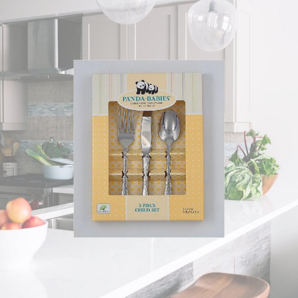 Picture of Ginkgo 079914-36203-0 18-10 Stainless Steel Panda-Babies 3 Piece Childs Set