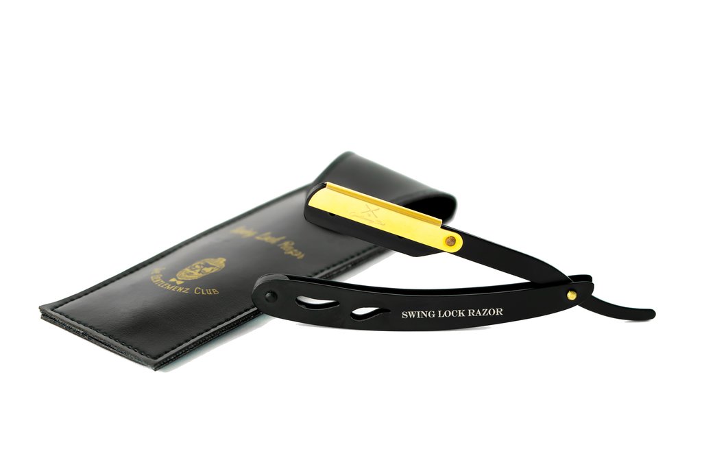 Pbsergb Professional Barber Straight Edge Razor - Swing Lock Disposable, Gold & Black