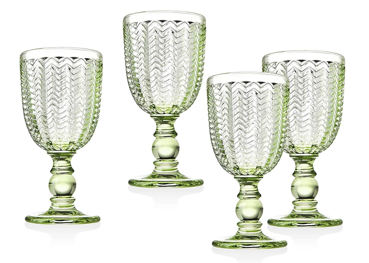 44671 10 oz Twill Red Wine Glass, Green - Set of 4