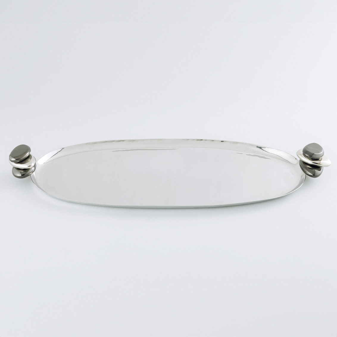 51109 Pebble Gunmetal Oval Serving Tray, Silver