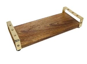 64005 Wood Tray With Gold Handles