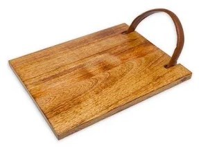 64010 14 In. Wood Tray With Leather Handles
