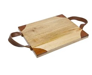 64012 Wood Tray With Leather Handles
