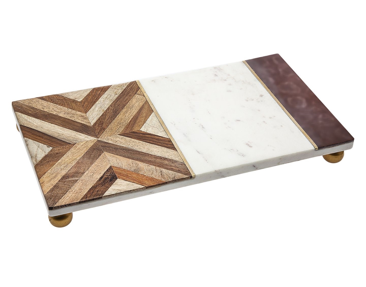 64513 Wood & Marble Rect Tray With Feet