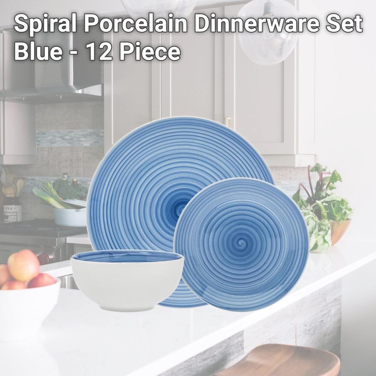 Picture of Godinger 70420 Spiral Porcelain Dinnerware Set, Blue - 12 Piece