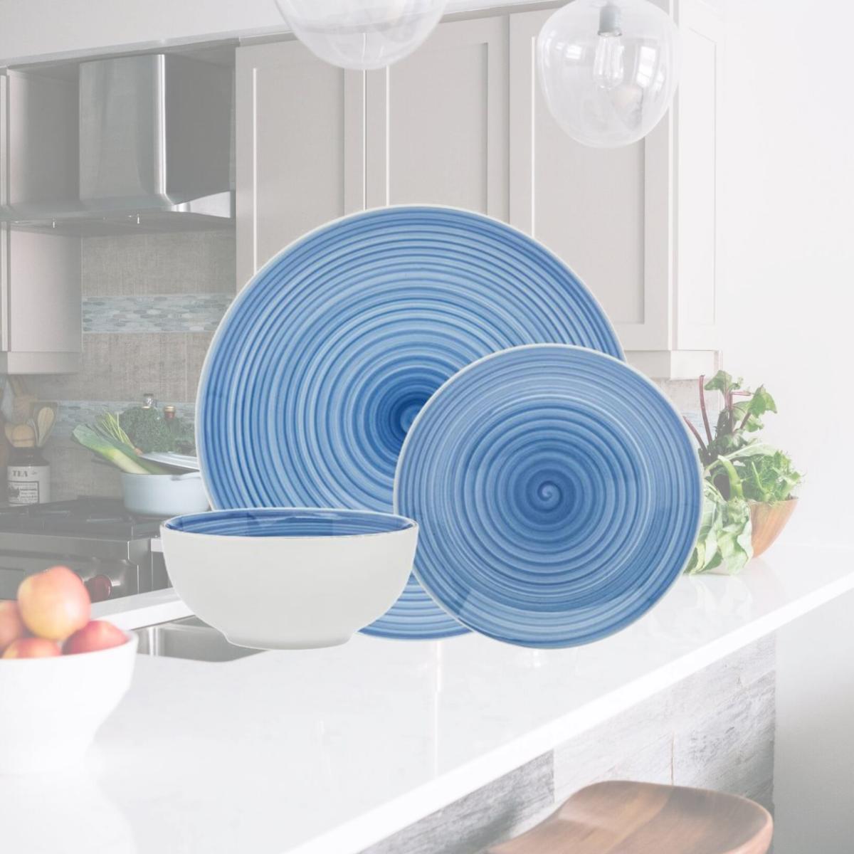 Picture of Godinger 70420 Spiral Porcelain Dinnerware Set, Blue - 12 Piece