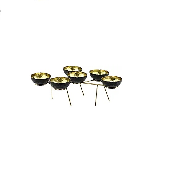 33851 Bowls on Stand - Black & Gold - Set of 6